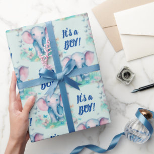 Papier Cadeau Baby Elephant C'est un Baby shower garçon