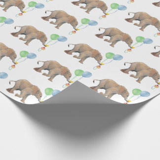 Papier Cadeau Baby Elephant green & blue balloon Gift Wrapping