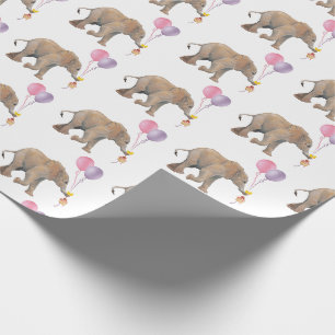 Papier Cadeau Baby Elephant pink & violet balloon Gift Wrapping