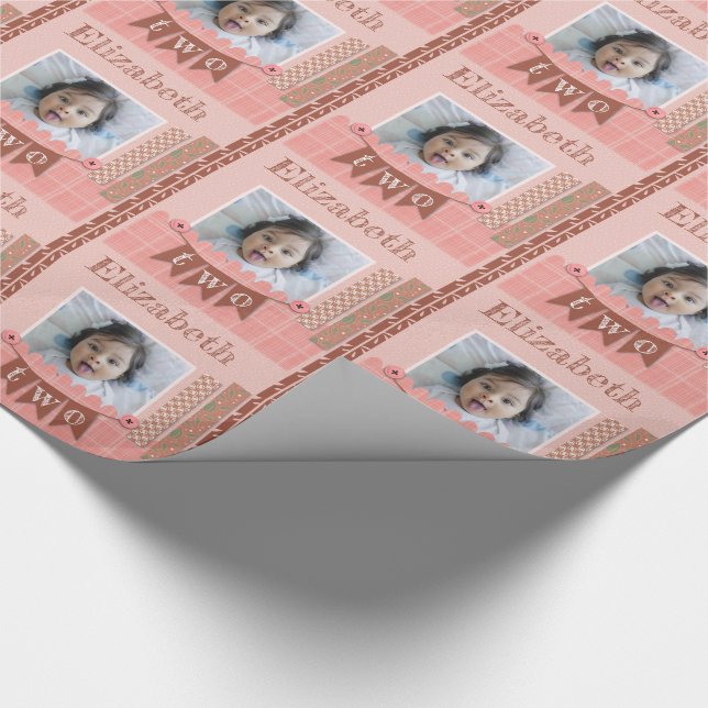Papier Cadeau Baby Girl 2e anniversaire Scrapbooking rose (Coin)