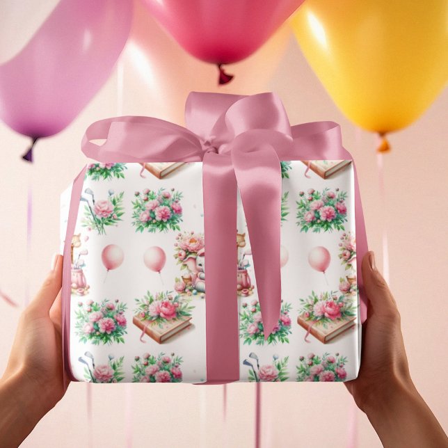 Papier Cadeau Baby Girl rose Elephant & Giraffe Golf Baby (Créateur téléchargé)