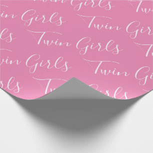 Papier Cadeau Baby Girl rose Twin Girls Script Baby