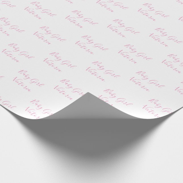 Papier Cadeau Baby Girl Script rose Nom personnalisé (Coin)