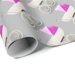 Papier Cadeau Baby Girl Vintage Strollers Motif