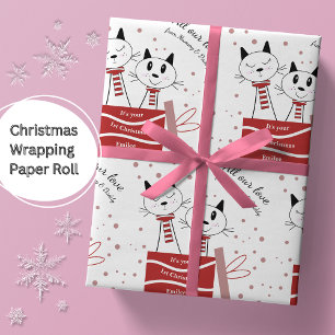 Papier Cadeau Baby Girls First Christmas Cats Rose Red