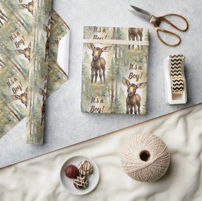 Papier Cadeau Baby Moose C'est un Baby shower garçon (Artisanat)