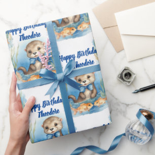 Papier Cadeau Baby Otter Boy Personnalisé