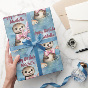 Papier Cadeau Baby Otter Girl Personnalisée