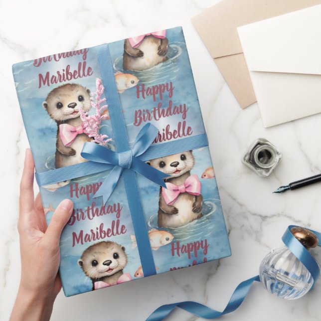 Papier Cadeau Baby Otter Girl Personnalisée Anniversaire (Cadeaux)
