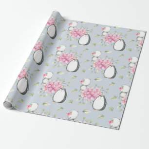 Papier Cadeau Baby Penguins rose et cadeau bleu