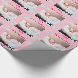 Papier Cadeau Baby PHOTO CadeauWrap - 1ère Fille Rose de Noël