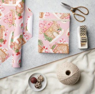 Papier Cadeau Baby Pingerbread rose Maison Motif Holiday