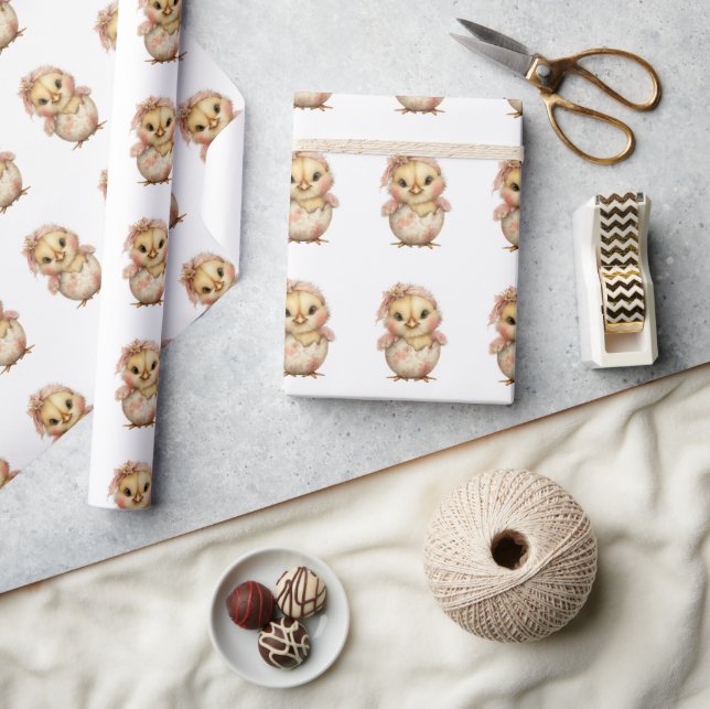 Papier Cadeau Baby Pink Chick Wrapping Paper (Artisanat)