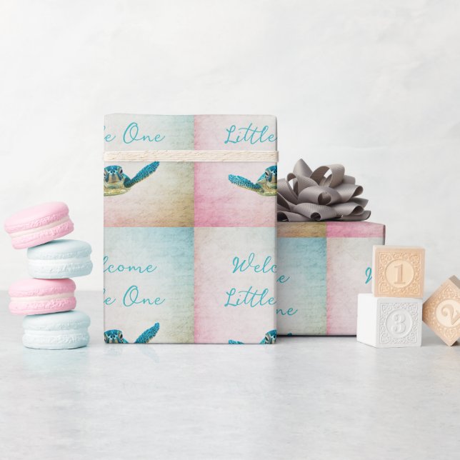 Papier Cadeau Baby Sea Turtle Bienvenue Little One (Baby Shower)