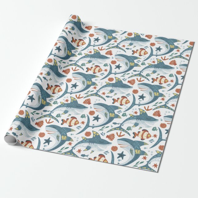 Papier Cadeau Baby Shark Boys Anniversaire de enfant Favoriser C (Déroulé)