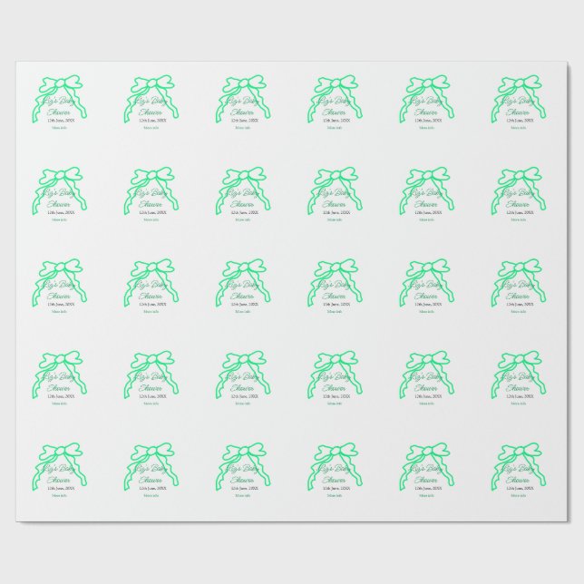 Papier Cadeau Baby shower à griffes arc vert ajouter nom date mo (Plat)