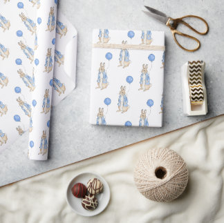 Papier Cadeau Baby shower animal lapin bleu
