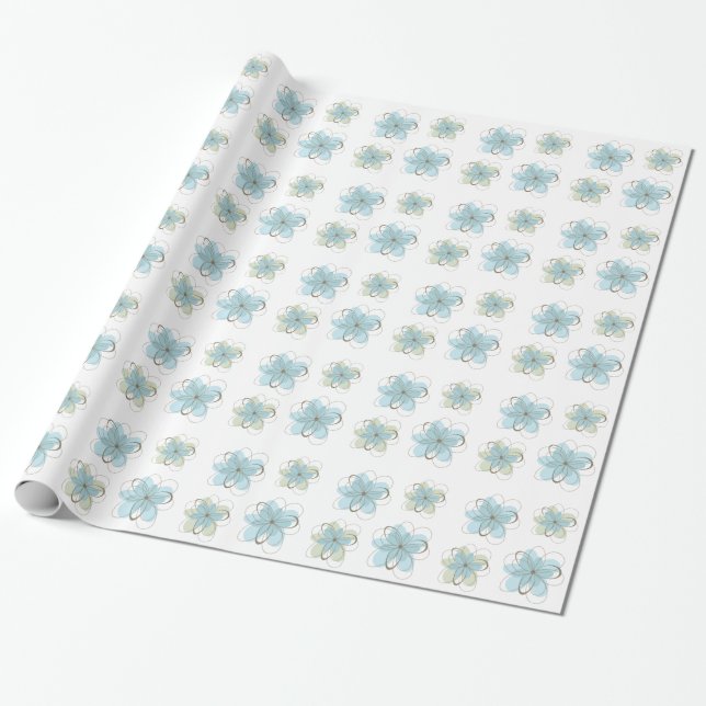 Papier Cadeau Baby shower aux fleurs blanches et vertes (Déroulé)