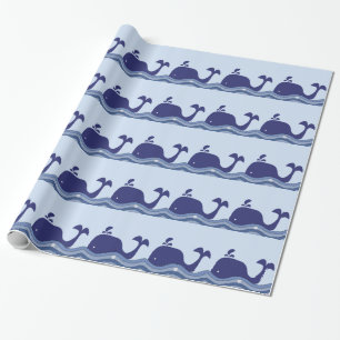 Papier Cadeau Baby-Shower Baleine Bleue Marine
