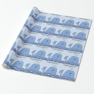 Papier Cadeau Baby-Shower Baleine Bleue Marine