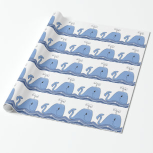 Papier Cadeau Baby-Shower Baleine Bleue Marine