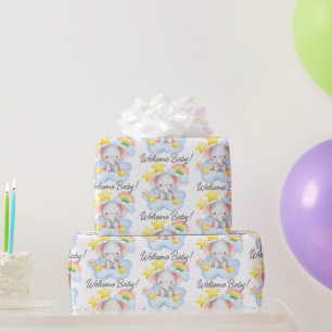 Papier Cadeau Baby shower bébé pastel bébé éléphant