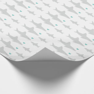 Papier Cadeau Baby shower blanc vert Coeur des petits requins