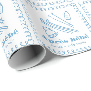 Papier Cadeau Baby shower Bleu À Main Après Bébé Boy