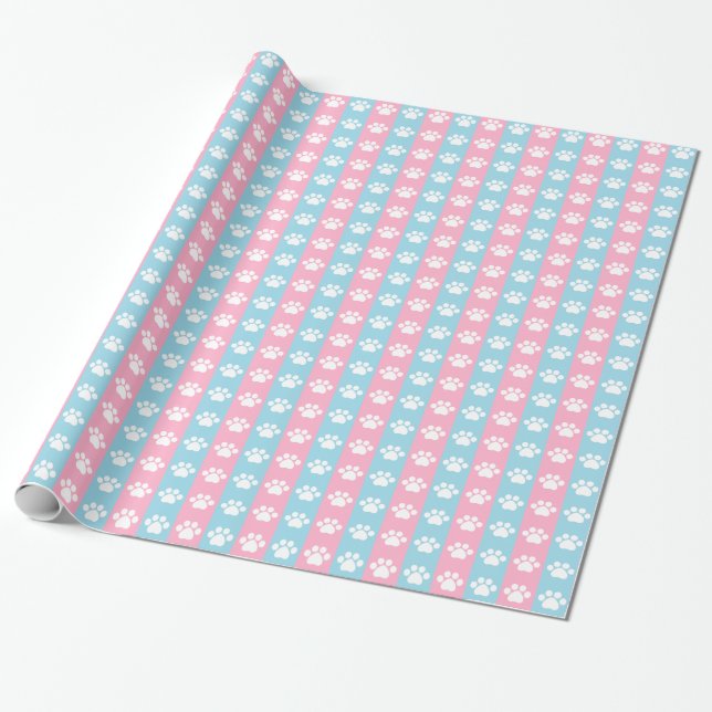 Papier Cadeau Baby shower - bleu et rose - thème d'empreinte de (Déroulé)