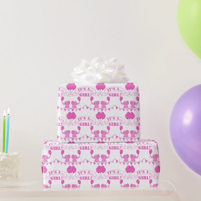 Papier Cadeau Baby shower C’est une fille Eléphant rose (Cadeaux de fête)