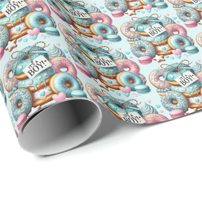 Papier Cadeau baby shower carrelé de garçons cool (Coin rond)