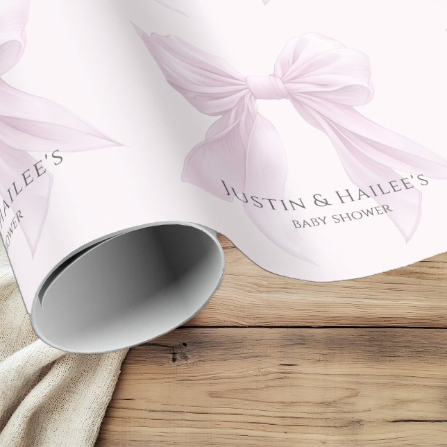 Papier Cadeau Baby shower coquette pour fille rose personnalisée (Créateur téléchargé)