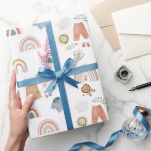 Papier Cadeau baby shower d'aquarelle arc-en-ciel boho papier d'