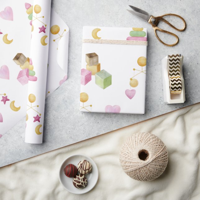 Papier Cadeau Baby shower d'aquarelle pour bébé fille (Artisanat)