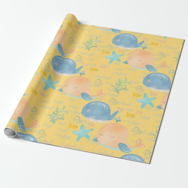 Papier Cadeau Baby shower De Baleine À Dormir Rose Et Bleu (Déroulé)