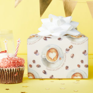 Papier Cadeau Baby shower de café aquarelle personnalisé