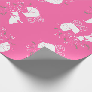 Papier Cadeau Baby shower de chien taureau rose