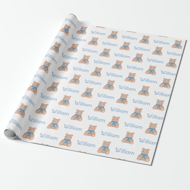 Papier Cadeau Baby shower de Cravate de  de l'ours bleu doux (Déroulé)