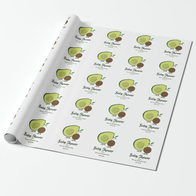 Papier Cadeau Baby shower de dessin animé Avocado et Pit (Déroulé)