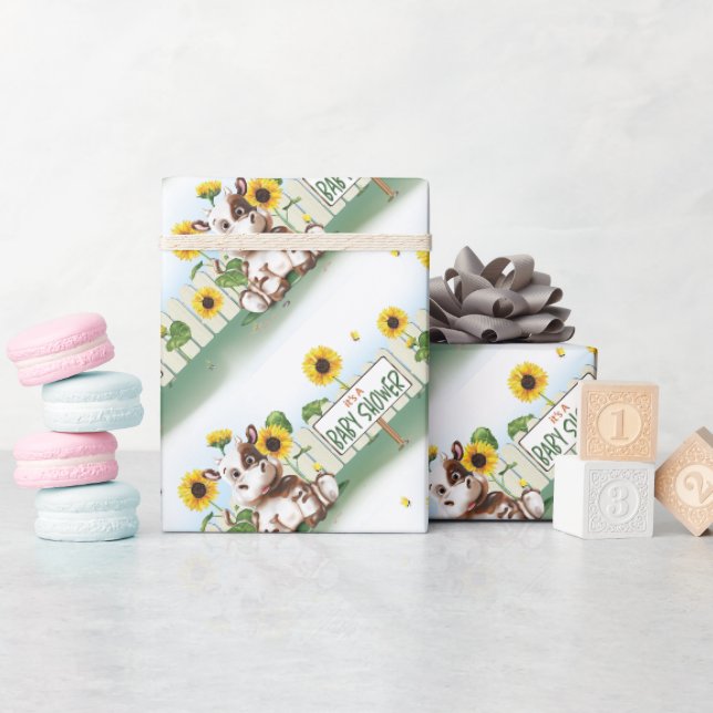 Papier Cadeau Baby shower de fille de tournesol de vache (Baby Shower)