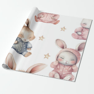 Papier Cadeau Baby shower de lapin en mousse d'eau couché Motif