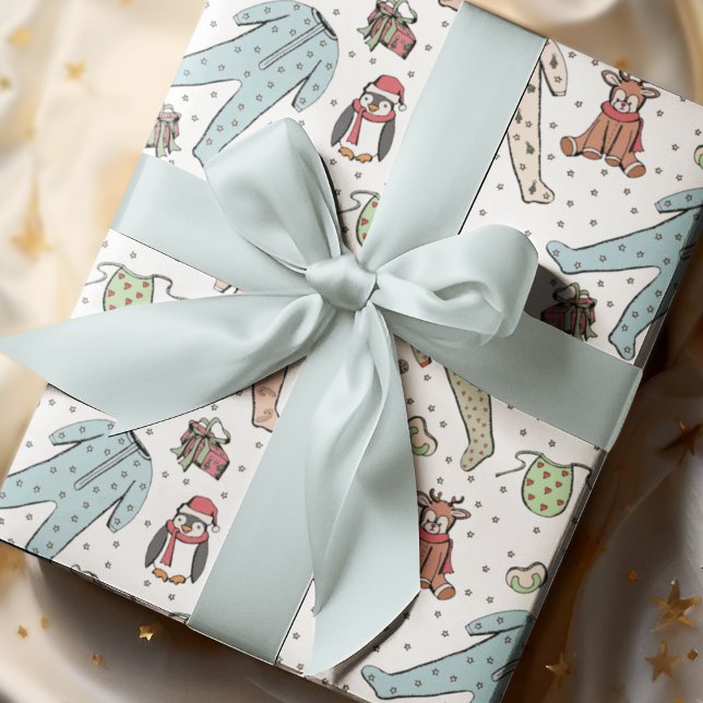 Papier Cadeau Baby shower de Noël d'hiver neutre pour les hommes (Cute Gender Neutral Christmas Pattern for Baby. Hand-Drawn Winter Pajamas, Stuffed Animals and more!)