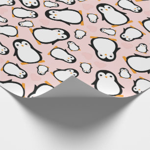 Papier Cadeau Baby shower de pingouin rose