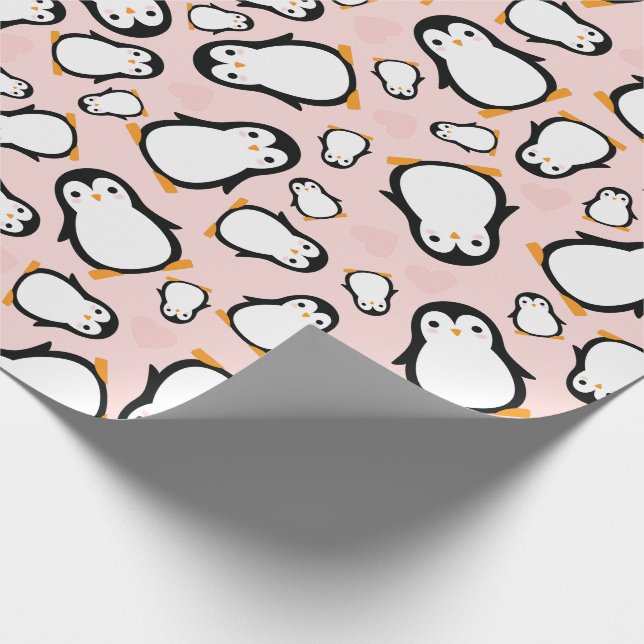Papier Cadeau Baby shower de pingouin rose (Coin)