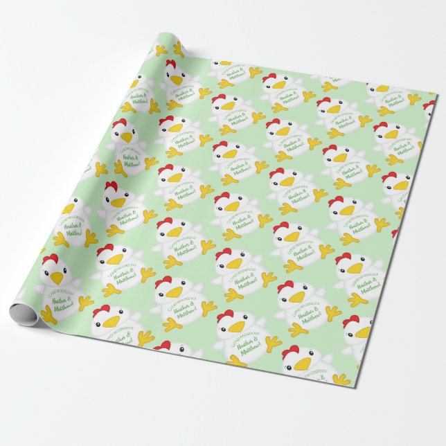 Papier Cadeau Baby shower de poulet vert (Déroulé)