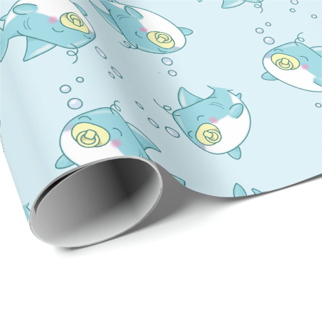 Papier Cadeau Baby shower de requin mignon Kawaii (Coin rond)