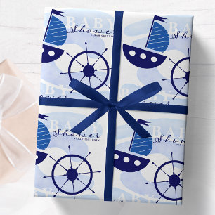 Papier Cadeau Baby shower de roue nautique Marine Blue