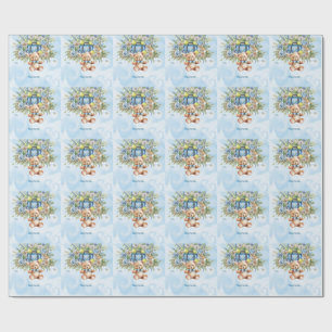 Papier Cadeau Baby shower de tennis pour bébé garçon bleu thème