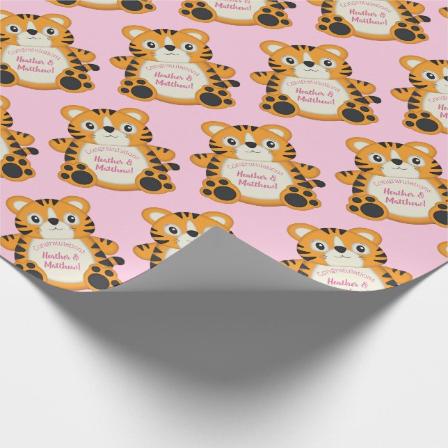 Papier Cadeau Baby shower de tigre rose (Coin)