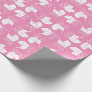 Papier Cadeau Baby shower de transport vintage jolie fille rose